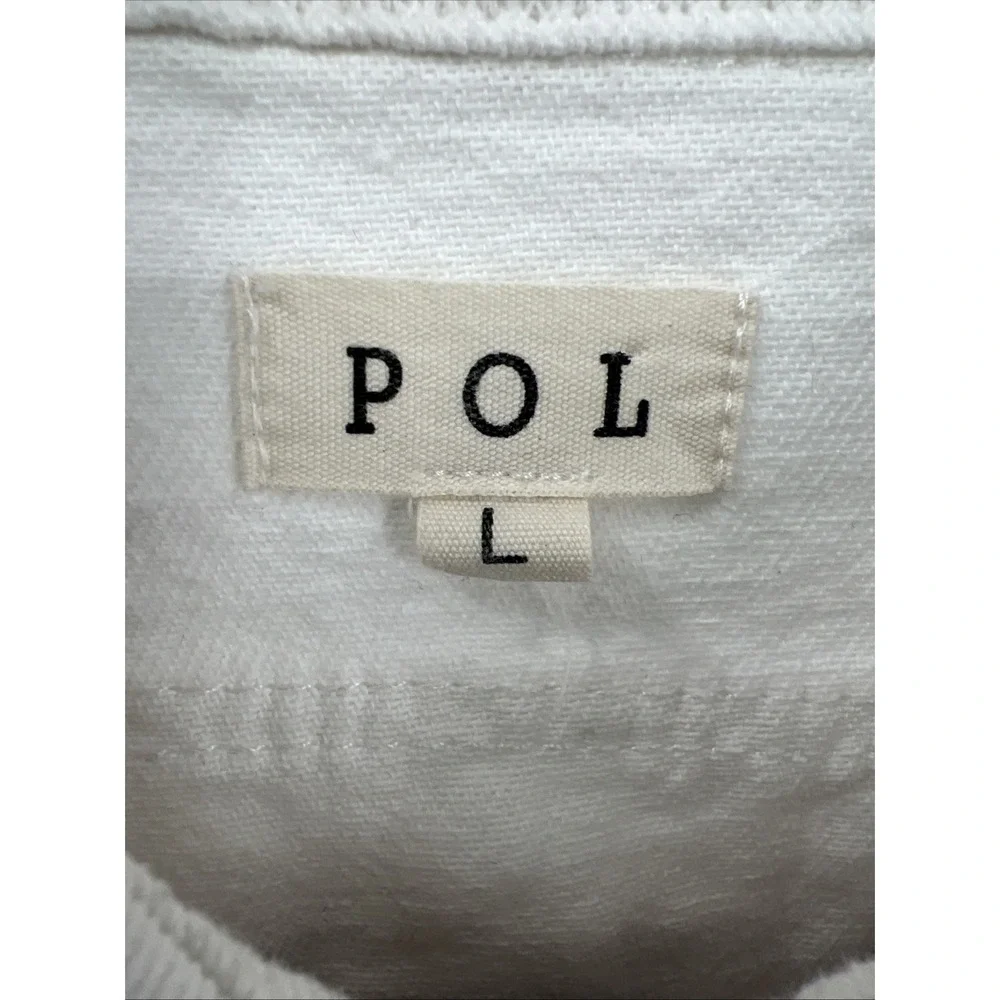 Women's Oversized Pol Thrashed White Denim‎ Jacket Sz L Grunge Punk Emo Fringe